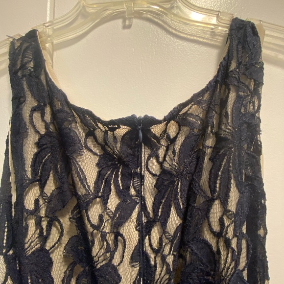 Navy Blue & Cream Lace Dress with Side Tie - Picture 5 of 7